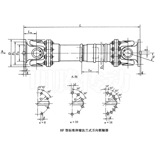 SWC-BF型標(biāo)準(zhǔn)伸縮法蘭式萬向聯(lián)軸器圖紙